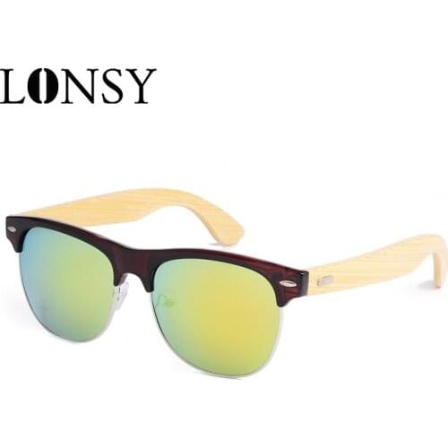 LONSY Retro Bamboo Wood Sunglasses Men Women Brand Designer Classic Goggles Gold Mirror Sun Glasses Oculos de sol masculino