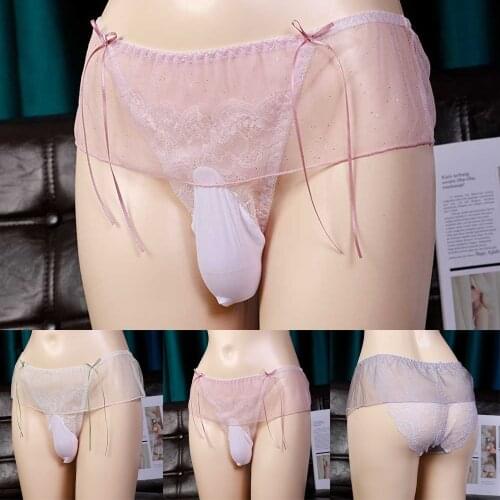 Sissy Pouch Panties Mens Lace Bikini Briefs G-String Thongs Underwear Knickers Breathable Mesh Men Boxers Gay Underwear Hot