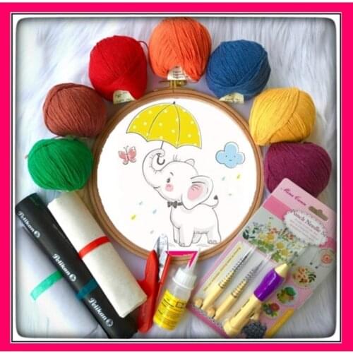 Elephant Şablonlu Punch Embroidery Set-Punch Set-Punch Kit-Punch Tool Kit-Punch Needle-Embroidery Kit