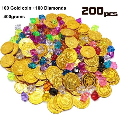 Lot X 200pcs A PACK Pirate Props Treasure Playset Gems Toys Gold Coins Jewelry for Pirate Party Game