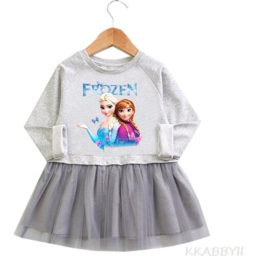 Frozen New Korean Version Of Spring And Autumn Girl Dress Cartoon Long Sleeve Gauze Skirt Baby Princess Skirt