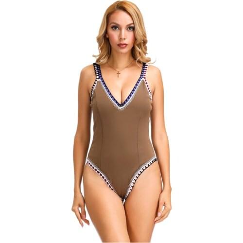 New Arrival Brown Color One Piece Swimsuit New Sports Sexy Swimwear Women Shoulder Strap Scoop Back Maillot