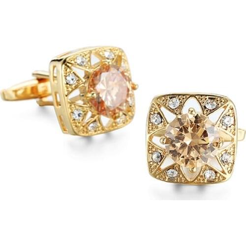 New New high-end brand golden flowers crystal Cufflinks fashion men French shirt Cufflinks luxury wedding jewelry