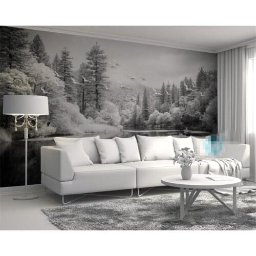 Custom Wallpaper Living Room Bedroom Fresco Nordic Black and White Forest Lakes TV Background wall Mural 3d wallpaper Beibehang