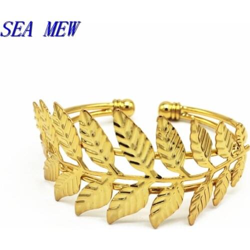 SEA MEW 1PCS 40*42mm Fashion Metal Copper Plant Leaf Bangles Charm For Women