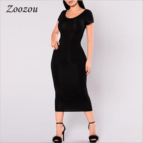Sexy Backless Bodycon Woman Dresses Solid Short Sleeve Casual Midi Dress Elastic Slim O Neck Ladies Long Dress Plus Size Custom