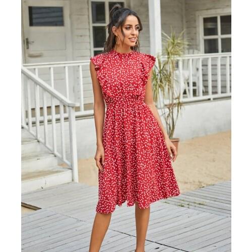 Chiffon Summer Womens Dress 2021 Floral Print Sweet Ruffles A-Line Sundress Prairie Chic Robe Femme Midi Vestidos Mujer Casual