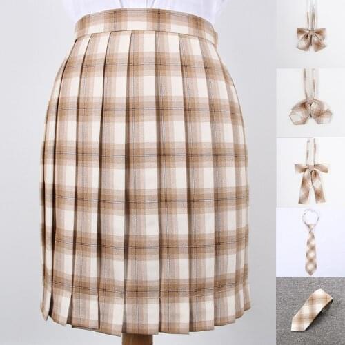 School Dresses Khaki Plaid Pleated Skirts Jk School Uniform Student Uniform High Waist Short Skirts Girl Pleated Skirt Bow Tie