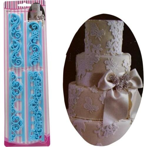 4pcs/pack Flower Vine Lace Mat DIY Silicone Mold Cake Baking Tools Fondant Cake Border Mould Food Grade Silicone Molds