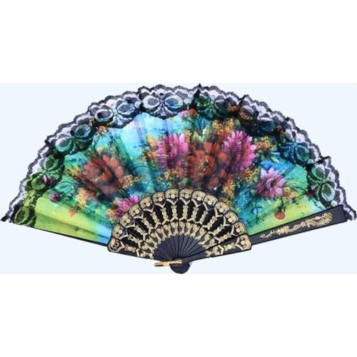 1Pcs Spanish Lace Floral Pattern Women Folding Hand Fan Female Dancing And Party Decoration Send By Random Color