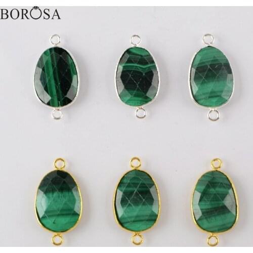 BOROSA 5/10Pcs Natural Malachite Connectors Gold Silver Color Charms for Necklace Jewelry Making Charms for Women Fashion G1940