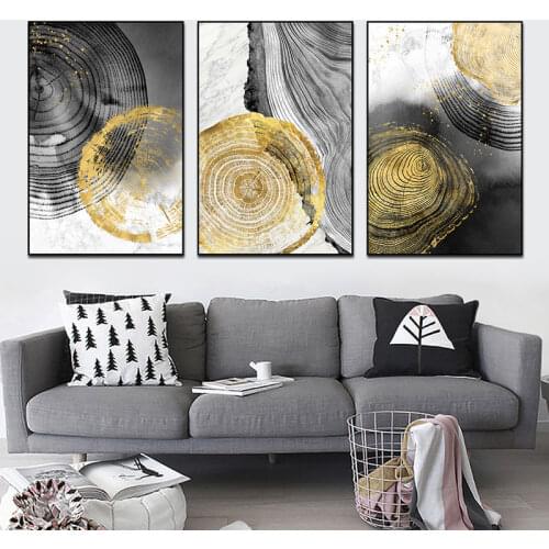 Modern Gold and Grey Abstract Canvas Painting Nordic Combination Poster Printings on The Wall Scandinavian Style Wall Art