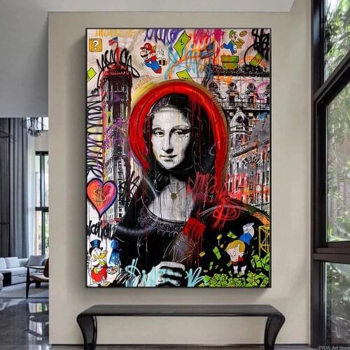 Modern Graffiti Mona Lisa Posters and Prints Street Mona Lisas Smile Canvas Paintings Wall Art Pictures for Room Home Decor