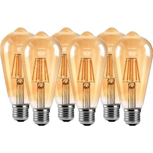 6PCS Edison Filament Light Bulb Golden st64 led dimmable E27 110V 220V ST64 2W 4W 6W 8W blubs 360 degree energy light lamp