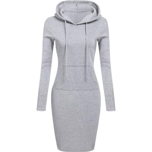 Women Oversize Sweatshirt Winter Dresses Pockets Long Sleeve Jumper Solid Color Casual Warm Mini Dress Black Grey Red