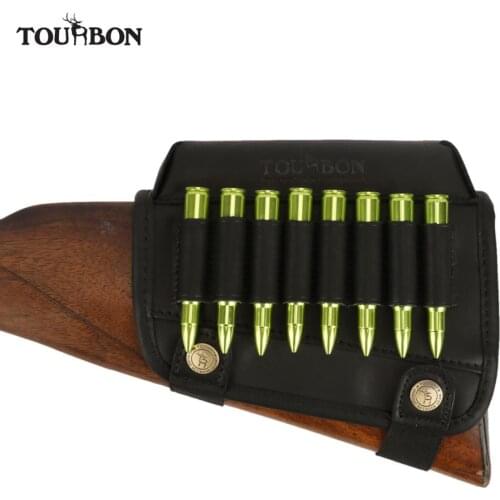 Tourbon Hunting Rifle Buttstock Cartridges Ammo Bullet Holder Cheek Rest Riser Pad Left Hand Genuine Leather Gun Accessories