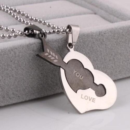 Lovers heart arrow love you pendant necklaces bead chain for men women 316L Stainless Steel necklace wholesale