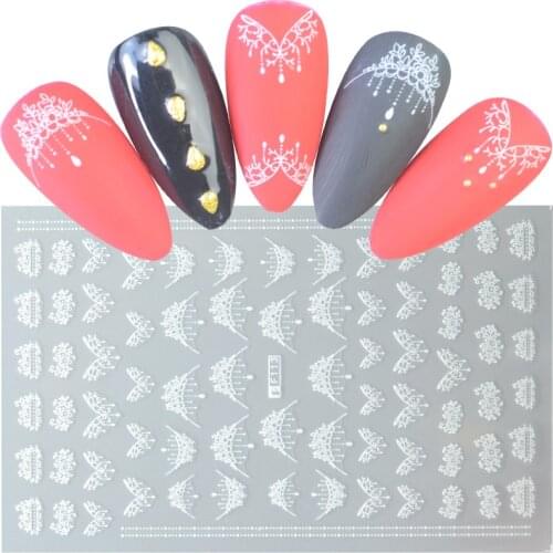 1 Sheet White Flower Lace Mix Patterns Necklace 3D Nail Sticker Nail Art Ultra thin Back Gummed Decal Tips Wraps DIY Decorations
