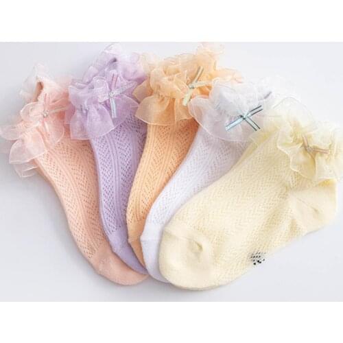 1 Pair Lace Socks Mesh Design Anti-skid Cotton Baby Girl Ruffle Socks for Dancing