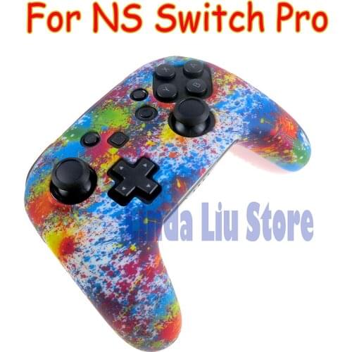 1pc For Nintendo Switch Pro Controller Gamepad Water Transfer Print Silicone Cover Rubber Skin Grip Case Protective