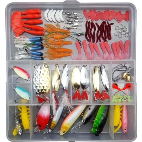 104/109 Pcs/set Fishing Lure Set Sequined Minnow Frog Soft Bait