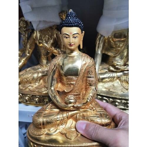 20cm # GOOD Buddha Buddhist bless family home Safety wealth efficacious Protection Gold-plated Amitabha Amitayus Buddha