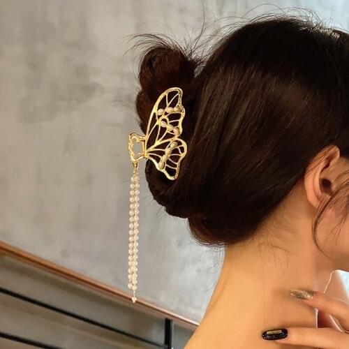 2021 Temperament Butterfly Tassel Metal Hair Catch Retro Shark Catch Hair Clips For Women Elegant Fashion Hair Accessories