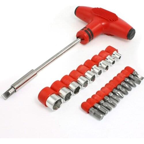 22 1 hexagon with Thandle socket screwdriver bits Set silver tone Red