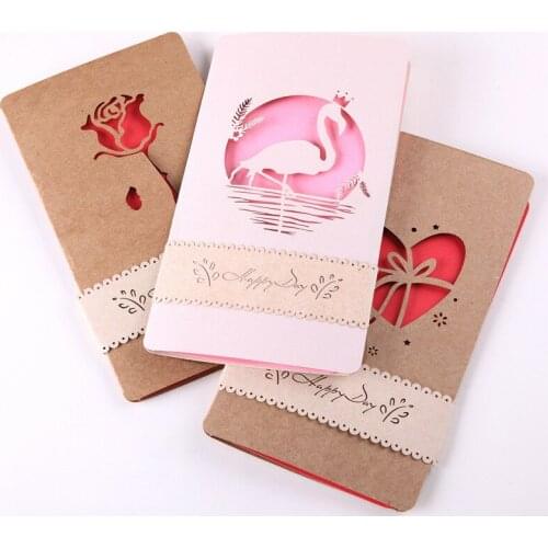 3D Laser Cut Handmade Wedding Retro Flamingos Rose Heart Paper Invitation Greeting Cards Valentines Day Girlfriend Gift