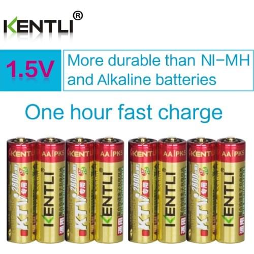 8pcs/lot KENTLI 1.5v AA 2800mWh Rechargeable Li-ion Li-polymer PK5 Lithium battery For wireless microphone camera ect