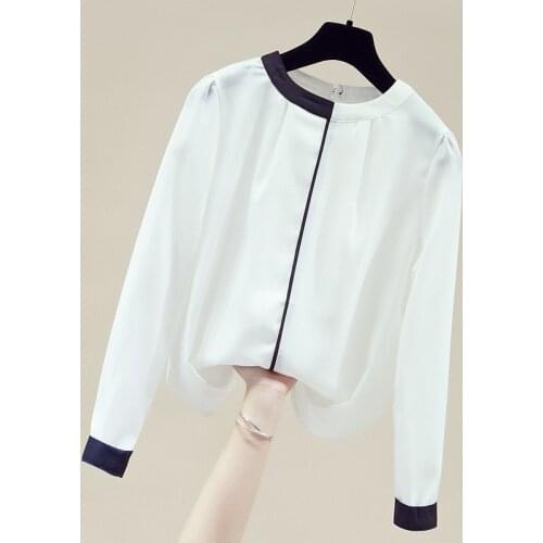 Long Sleeve Office White Blouse Shirt Blouse Women Blusas Mujer De Moda 2021 O-Neck Chiffon Blouse Tops Women Clothes Blusa D871