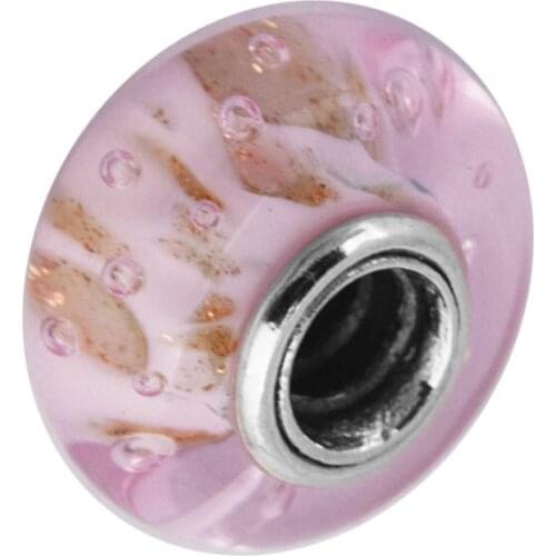 Fits for Pandora Charms Bracelets Pink Glitter Murano Glass Beads Original 100% 925 Sterling Silver Jewelry DIY Making Free Ship