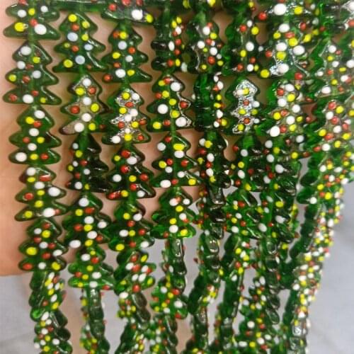 5pcs 16x14mm Green Christmas Tree Lampwork Beads Fashion DIY Loose Bead Jewelry Making Accessories