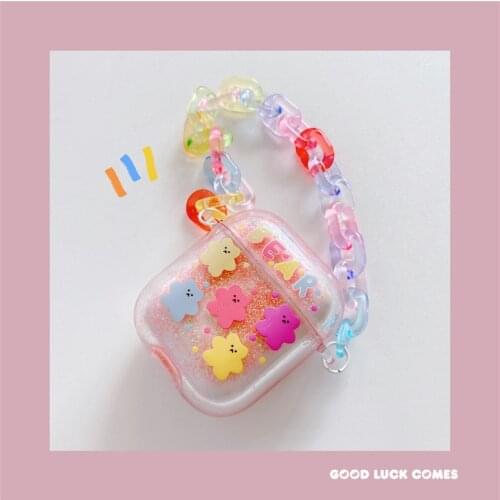 Chain Glitter Bling Sequin Liquid Quicksand Wireless Earphone Charging Cover for Apple AirPods 1 2 pro Bluetooth Headset Case