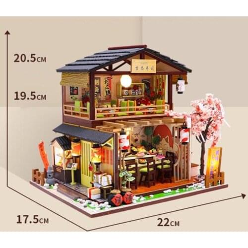 DIY Wooden House Japanese Style Miniature Doll House Kits with Furnitures and LED, Gifts
