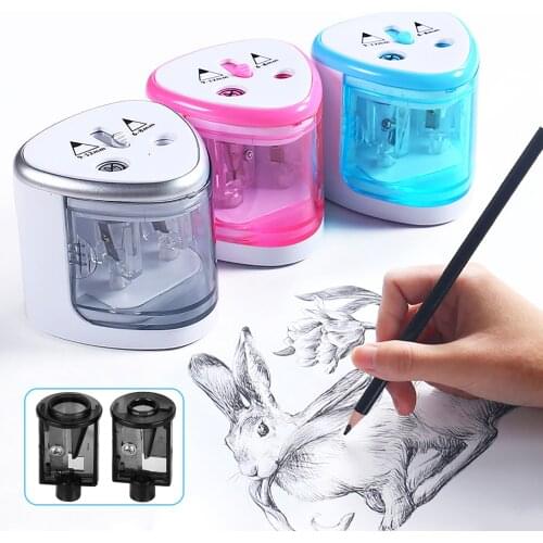 2-Hole Battery-Powered Electric Automatic Pencil Sharpener with 2 Replacement Blades for Kids Adults Home Office School