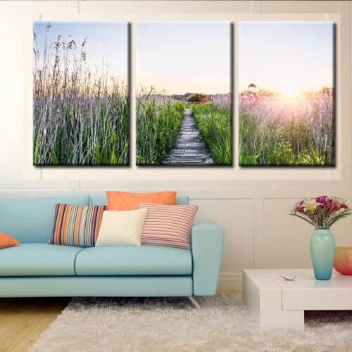 HD Canvas Art Animal Painting For Office Wall Decoration 3 Pieces Sunshine Grass Country Roads