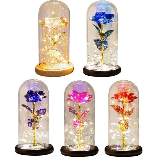Artificial Rose 24k Colorful Crystal Rose Flower With LED Light Gifts For Ladies Suitable For Birthday Mother Valentines Day