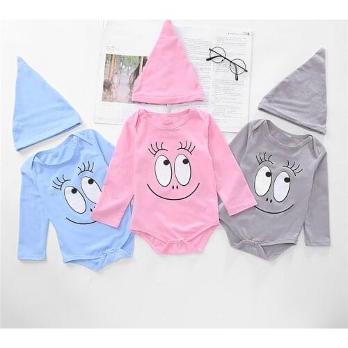Fashion Smiley Face Newborn Boys Girls Romper spring Baby Smile Cartoon Long Sleeve Cotton Clothes cap Jumpsuit