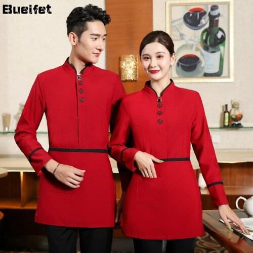 Hotel Overalls Long Sleeve Waiter Uniforms Tea House Restaurant Catering Workwear Coffee Shop Waitress Kitchen Chef Jacket