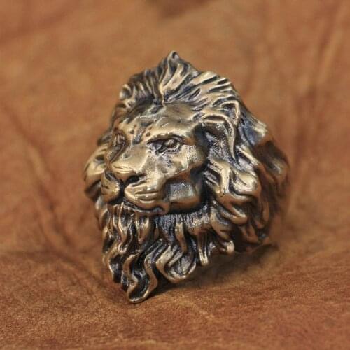 LINSION Huge Brass Lion Ring High Detail Mens Biker Rock Punk Jewellery BR128 US Size 7~15