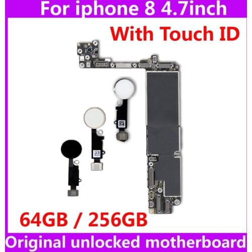 Top quality motherboard IOS system with / NO touch ID for iphone 8 64GB 256GB Original Factory unlocked Clean iCloud mainboard