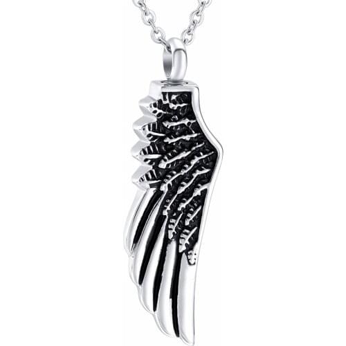 IJD3596 Trendy Stainless Steel Angel Feather Wing Cremation Pendant Keepsake Necklace Ashes Holder Urn Funeral Memorial Jewelry