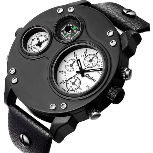 Fashion Men Watches Creative 2 Time Zone Watch Male Sport Clock Oversized Super Large Big Quartz Wrist Watches Relogio Masculino