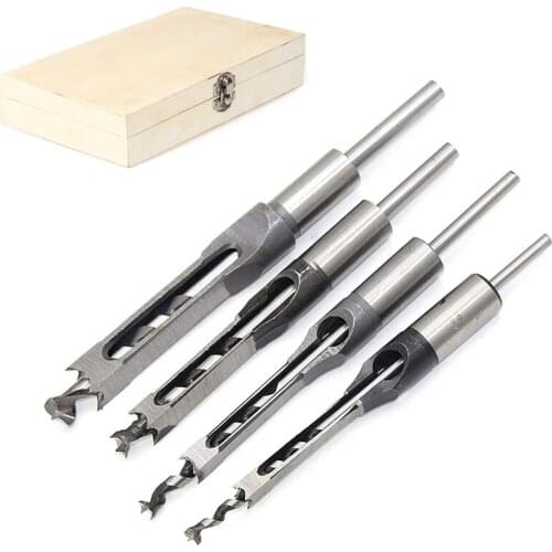 6.4/8/9.5/12.7 Mm 4 Pieces Woodworking Tool Set, Square Hole Drilling Spiral Drill Tenon Lengthening Saw DIY Furniture