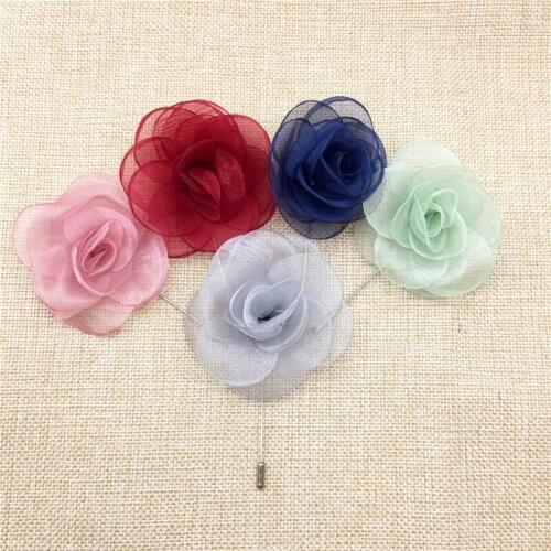 New Elegant Lace Flower Long Brooch Pins Handmade Big Silk Yarn Rose Corsage Accessories Fashion Man Suits Jewelry
