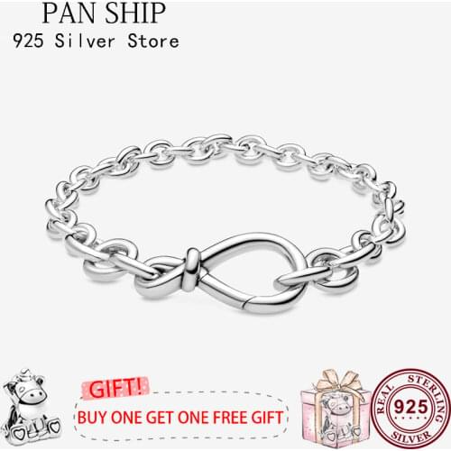 New 925 брелок Silver Pan Bracelet Eternal Symbol Flower Knot Chain Pan Bracelet Fit European Charm Bracelets Women Jewelry