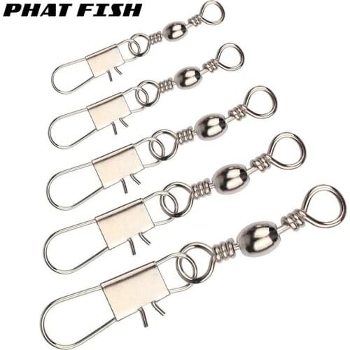 PHAT FISH 50pcs Freshwater Bass Pike Trout Area Barrel Swivels And Interlock Snaps Fishing Tackles Accessories
