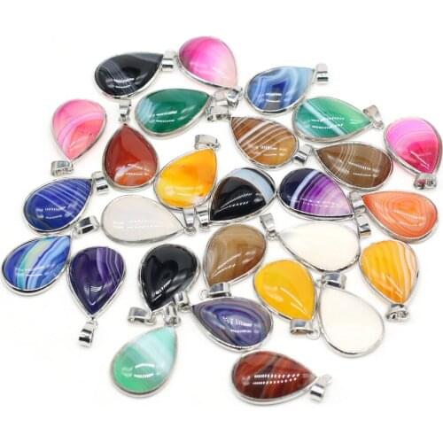 Natural Stone Pendants Exquisite Waterdrop Multiple Color Striped Agates Stone Charms for Jewelry Making Necklace Bracelet DIY