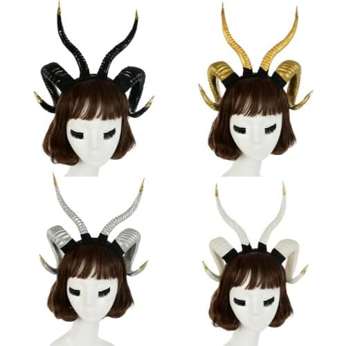 Faux Goat Horn Headband Cosplay Headwear for Halloween Novelty Sheep Horn Hair Band Carnival Headpiece Party Supplies